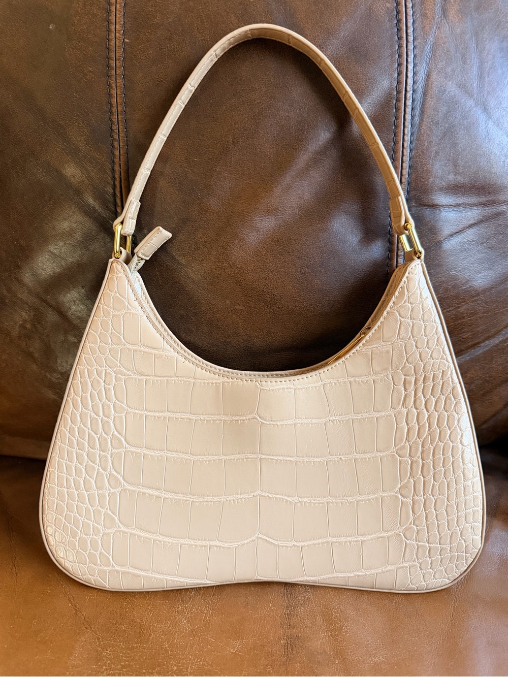 JW PEI Croc-Embossed Shoulder Bag in Light Beige